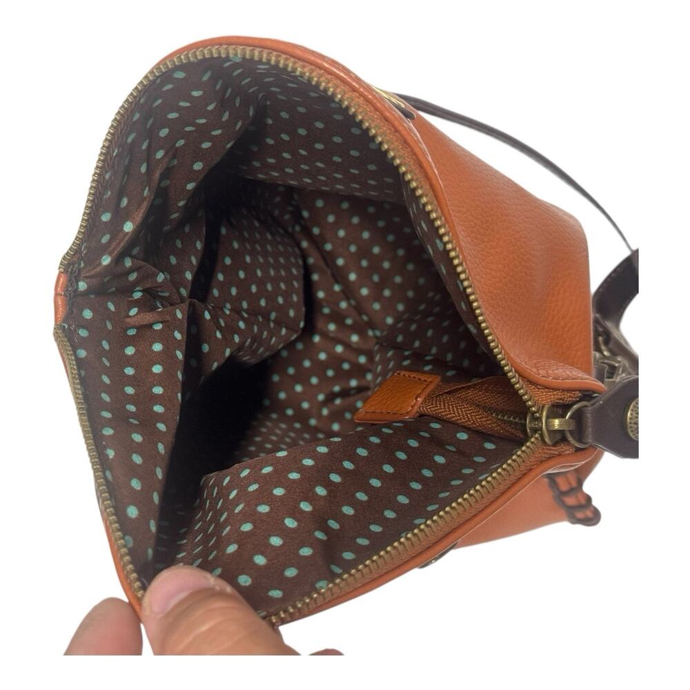 Chala Charming Crossbody Bag Zip Flap Top Metal Chain Rust Brown Turtle Keychain - Picture 11 of 11